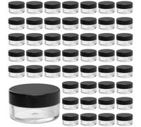 YUENPUN Lot de 140 petits pots en plastique transparent de 5 ml avec couvercles noirs, pots de voyage vides pour crèmes, échantillons, pilules, boutons