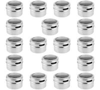 YUENPUN Lot de 18 pots à épices magnétiques en acier inoxydable de 118 ml avec fenêtre visible en plastique, petites boîtes à épices rondes magnétiques pour sucre, sel, poivre, cumin