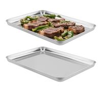 YUENPUN Lot de 2 plaques de cuisson rectangulaires en acier inoxydable, antiadhésives, pour rôtir des biscuits