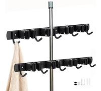YUENPUN Lot de 2 supports muraux en acier inoxydable pour balai - 9 emplacements et 9 crochets, sans perçage, organiseur de balai adhésif pour cuisine, salle de bain, bureau, placard, jardin, garage
