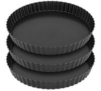 YUENPUN Lot de 3 plats à quiche, 22 cm, antiadhésifs, avec base amovible, en acier au carbone, pour la cuisson de pizzas, tartes aux fruits, gâteau au fromage