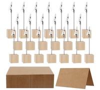 YUENPUN Lot de 30 supports pour photos, 45 cartes en papier kraft, numéro de table en bois avec clip pour mariage, restaurant, dîner, fête