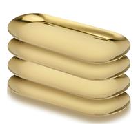 YUENPUN Lot de 4 plateaux ovales en acier inoxydable doré, 30 x 12 cm, plateaux miroir en métal, plateau de rangement pour bijoux, cosmétiques, maquillage, petits articles, salle de bain