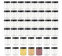 YUENPUN Lot de 46 bocaux ronds vides en plastique transparent de 250 ml avec couvercles noirs, petits pots de rangement vides pour confiture, bonbons, épices, travaux manuels