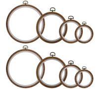 YUENPUN Lot de 8 cadres de bague à broder, 4 tailles de cerceaux en plastique pour point de croix, cadre de présentation rond, cercle à broder imitation bois pour loisirs créatifs, couture, 7,5/10/14