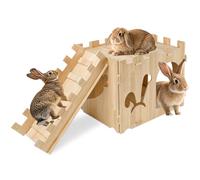 YUEPET Grand château de lapin en bois avec rampe, cachette amovible pour lapin, cochon d'Inde, chinchilla, cachette, repos