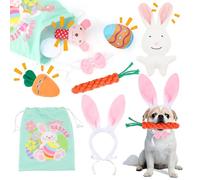 YUEPET Lot de 8 jouets à mâcher pour chien - Lapin en peluche - Jouets en forme de carotte - Jouets de dentition en peluche - Œufs de Pâques - Oreilles, bandeau, nœud papillon et queue - Avec sac de