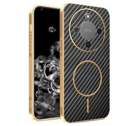 YUEQIAN Coque Magnétique pour Honor Magic8 Lite/Magic 8 Lite, [Compatible avec la Chargement sans Fil] Très Mince Fibre de Carbone Étui, Doux Silicone Militaire Antichoc Housse. Noir
