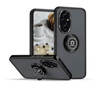 YUEQIAN Coque Mat pour Honor 200 Pro 5G Case, Anneau Support Rotatif à 360°Antichoc Étui, Très Mince Givré Translucide Dur PC + Doux TPU Double Bumpe Housse, Noir
