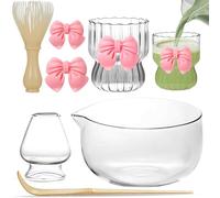 Yueser Kit Matcha Complet, 5 Pièces Support Fouet Matcha Bol Bec Verseur Tasse Cuillere Verre Mug Whisk Accessoires pour la Cérémonie du Thé pour la Fabrication de Boissons Gâteaux Biscuits au Thé