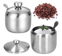 Yueser Sucrier en Acier Inoxydable, 2pcs Petit Bol à Sucre Pot à Épices avec Couvercle et Cuillère pour Maison et Cuisine Sel Sucre Café Thé Herbes