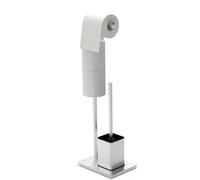 YUET Porte Papier Toilette sur Pied avec Brosse - Support Rouleau WC avec Réserve en Acier Inoxydable, Dérouleur Papier sans Perçage pour Salle de Bain (Argenté)