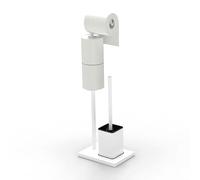 YUET Porte Papier Toilette sur Pied avec Brosse - Support Rouleau WC avec Réserve en Acier Inoxydable, Dérouleur Papier sans Perçage pour Salle de Bain (Blanc)