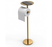 YUET Support de Rouleau de Papier Toilette sur Pied avec Fonction de Réserve, Porte-Papier Toilette en Acier Inoxydable, Accessoire WC Dérouleur avec Base Lourde, Doré