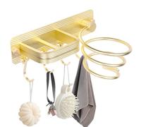 YUET Support de sèche-cheveux mural en spirale étagère support porte-manteau redresseur organisateur de stockage soufflage salle de bain avec trois crochets professionnel aluminium (Or)