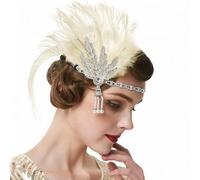 Yuetide Bandeau Plume Année 20 Gatsby Serre Tête Vintage 1920s Accessoires de Cheveux Charleston Flapper Partie A-blanc