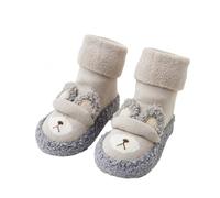 Yuetide Chausson Chaussette Antidérapante Bébé Chaussettes Hiver Chaud Nouveau-Nés Chaussures Premiers Pas Maison Souples Gris 6-12 mois