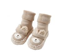 Yuetide Chausson Chaussette Antidérapante Bébé Chaussettes Hiver Chaud Nouveau-Nés Chaussures Premiers Pas Maison Souples Café Clair 6-12 mois