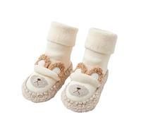 Yuetide Chaussons Chaussettes Bébé Fille Hiver Chaud Chaussures Premiers Pas Semelle Souple Antidérapants Garcon Naissance Beige 12-18 mois
