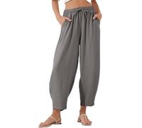 Yuetide Pantalon Femme 7/8 Taille Elastique Pantalon Été Fluide Taille Haute Casual avec Poches Gris XXL