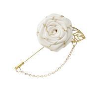 yueton 1 lot de broches en forme de feuille d'or et de rose blanche pour homme - Épinglette florale simple pour mariage, fête