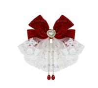 yueton 1 pince à cheveux élégante en velours rouge avec nœud en dentelle blanche - Accessoires pour cheveux - Joli nœud - Avec pendentif en perles