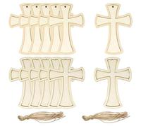 yueton Lot de 12 décorations en bois à suspendre en forme de croix à double couche, pièces de bois vierges non finies avec tranches de bois, étiquettes cadeaux en bois - avec corde de jute