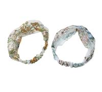 yueton Lot de 2 bandeaux larges en dentelle élégante brodée de fleurs élastiques vintage accessoires de cheveux pour femme