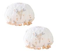 yueton Lot de 2 bonnets de douche de style chinois exquis brodés - Grand bonnet de douche imperméable - Double couche - Bande élastique - Bonnet de bain pour femme