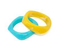 yueton Lot de 2 bracelets carrés en résine bleue et jaune - Bracelets géométriques irréguliers en plastique pour femme