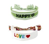 yueton Lot de 2 bracelets d'amitié en corde tissée à la main avec lettres brodées - Style bohème - Pour homme et femme