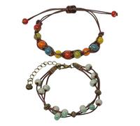 yueton Lot de 2 bracelets de perles en porcelaine faits à la main - Bracelet réglable pour femme