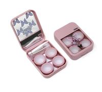 yueton Lot de 2 étuis à lentilles de contact avec motif papillon rose avec pince à épiler, outil de retrait vide pour voyage, maison
