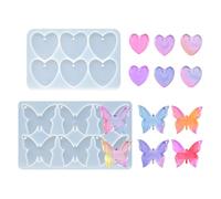 yueton Lot de 2 moules en silicone avec 6 grilles en résine époxy en forme de papillon et cœur avec trou pour la fabrication de porte-clés, pendentifs, savons, bougies, loisirs créatifs