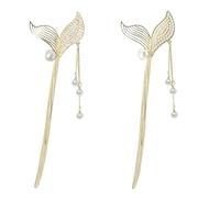 yueton Lot de 2 tiges à cheveux tendance en alliage avec pompon en métal et perle - Baguettes à cheveux - Fourchettes à cheveux - Épingles à cheveux - Épingles à chignon - Décorations pour cheveux