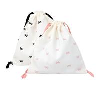 yueton Lot de 2 trousses de maquillage tendance avec cordon de serrage et nœud rose, Noir/rose, Tendance