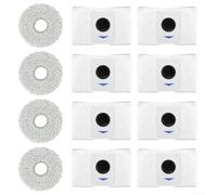 YUETTYY Lot de 12 sacs d'aspirateur de rechange et chiffon de nettoyage pour Ecovacs pour Deebot T20 Omni/X1 Omni 8, (8 sacs d'aspirateur + 4 pinces d'essuyage (gris)