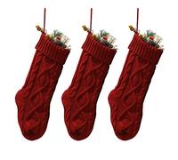 YUEWO 46cm Chaussettes de Noël Bourgogne Ivoire Vert Motif Tricoté Grande Cheminée Suspendue Bas Utilisation de la Décoration (Burgundy)