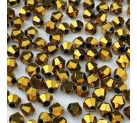 YUEXIGO Lot de 500 perles bicônes en cristal de 3 mm pour la fabrication de bijoux, perles d'espacement en verre bicônes à facettes pour bracelet, boucles d'oreilles, collier, loisirs créatifs (doré)