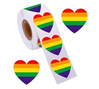YUEXNKO Autocollants Pride Party, Arc-en-ciel Cœur, Vinyle, Romantique, Pour Scrapbook, Cadeaux, Enveloppes, Indoor/Outdoor, 1 Rouleau, 500 Pièces, Facile à Coller, Parfait pour Toutes les Occasions
