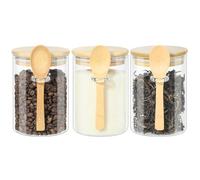 YUEYEE Bocaux en verre avec couvercles et cuillères,boîtes à thé,café et sucre Bocaux en verre avec couvercles hermétiques pour thé,café,sucre,sel et les épices 3x600ml