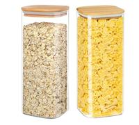 YUEYEE Lot de 2 Bocaux en Verre avec Couvercles Hermétiques en Bambou pour Pâtes Graines Café Riz Biscuits Noix Grande Capacité 2100 ml