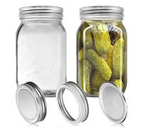 YUEYEE Lot de 2 bocaux Mason Jar en verre de 1 l avec couvercles de conserve gratuits pour fermenter des cornichons, des concombres, des tomates, des aliments, des pâtes, des biscuits, des noix, des