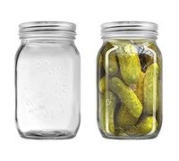 YUEYEE Mason Jar 1L Lot de 2 Bocaux Mason en Verre Avec Couvercles pour Fermentation, Mise en Conserve des Cornichons, Concombres, Tomates, Conserves, Pâtes,Biscuits, Noix, Bonbons et Haricots