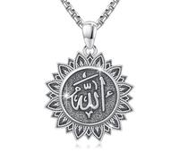 YueYuan Collier Allah en argent sterling 925 - Pendentif musulman - Calligraphie arabe - Bijoux islamiques - Cadeau pour homme et femme, 24 mm, Argent sterling, Pas de gemme