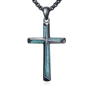 YueYuan Collier en forme de croix pour homme en argent sterling 925 avec pendentif en forme de croix turquoise, collier de foi chrétienne, bijou de protection religieuse, cadeau d'anniversaire pour