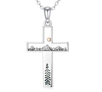 YueYuan Collier en forme de croix pour homme en argent sterling 925 - Pendentif en forme de croix - Collier de foi chrétienne pour femme et homme - Cadeaux religieux - Bijoux d'anniversaire de Noël