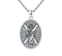 YueYuan Collier Saint André en argent sterling 925 - Médaille ovale - Bijou religieux - Cadeau catholique pour homme et femme, 30 mm x 22 mm, Argent sterling, Pas de gemme