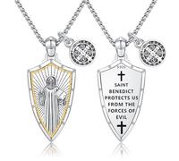 YueYuan Collier Saint Benoît en argent sterling 925 avec pendentif Saint Benoît - Bijou religieux - Cadeau pour homme et femme - Fête des pères, 1,38 Zoll x 0,77 Zoll / 35 mm x 19,5 mm, Argent