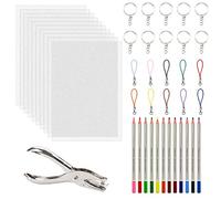 YUEYUAN Kit de Plastique Fou - 10 Feuilles + 12 Crayons de Couleur + 10 Porte-clés Fendu avec Chaîne + Masque Corde Suspension + 1 Pince à Poinçonner en Métal